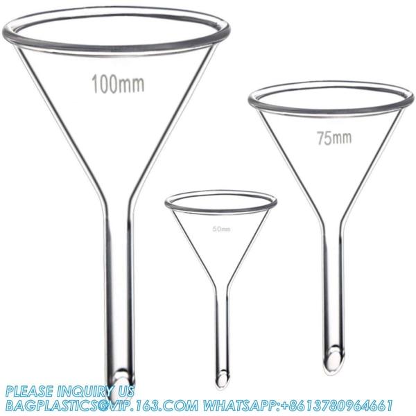Glass Funnel Set, 3 Sizes - 50, 75, And 100mm, Short Stem, Borosilicate Glass,
