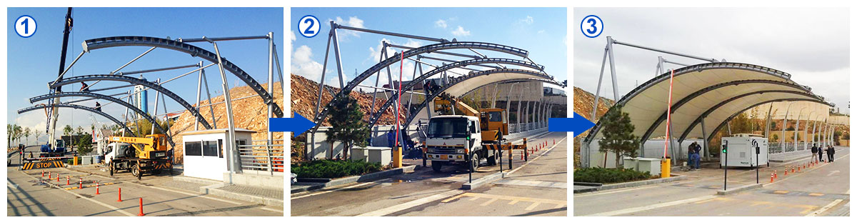 Steel Frame Metal Pergola for Car Port Parking White Powder Coating and Heat Treated