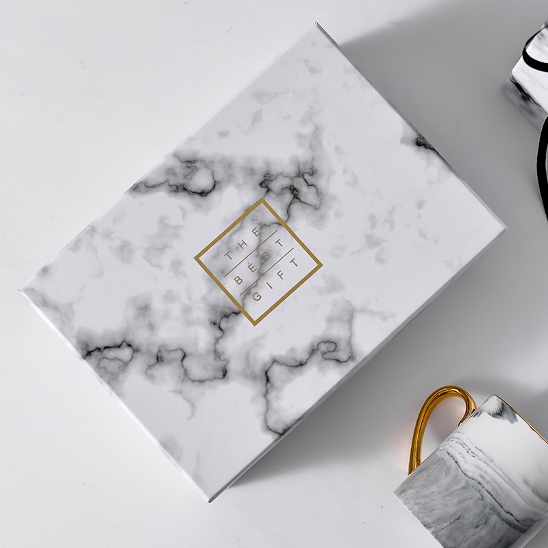 White Marble Printed Cardboard Favor Box Gift Packaging For Wedding Invitation