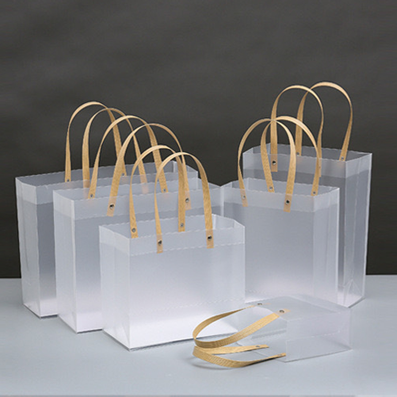 Frosted PP Bags Plastic Gift Bags With Handles Translucent Tote Gift Wrapping Flower Package Decoration Supplies