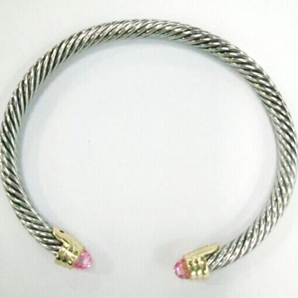 (B-55)Fashion Jewelry Yellow Gold Silver Tone Plated Cable Bangle with Pink