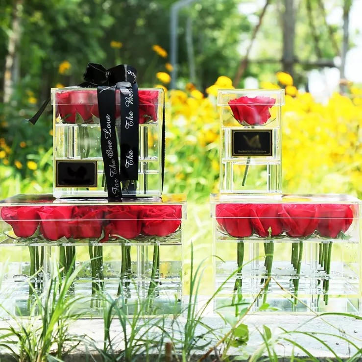 Wholesale Popular 4 Holes Transparent Acrylic Box Preserved Rose Box