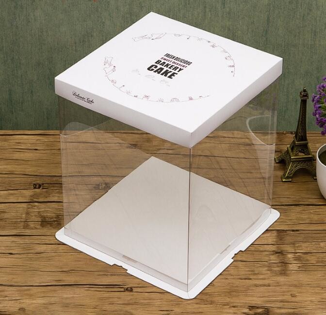 Wholesale custom Paper Cookies packing Cake Box with PVC window,Wholesale Plastic Square Birthday Wedding Packaging Clea