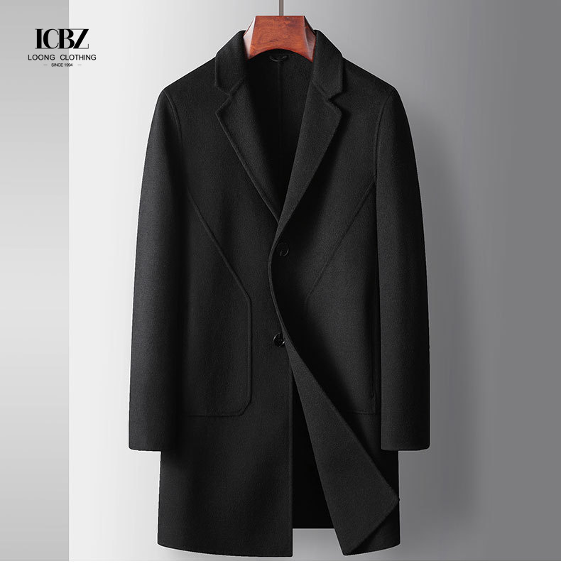 Men's Long Woolen Trench Overcoat Winter Coat Wool Men Coat With Button Customized Logo