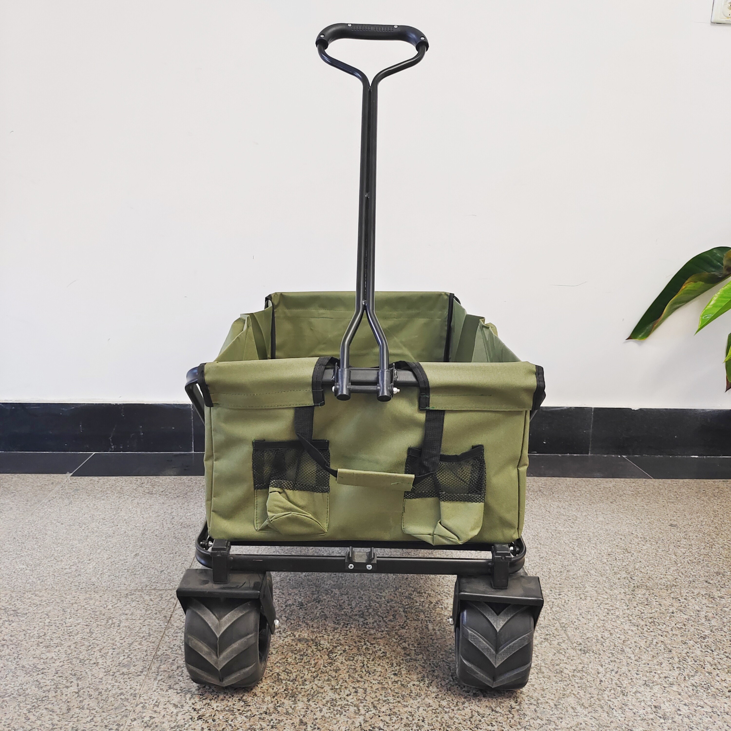 Wide Wheels Collapsible Beach Cart Multipurpose Camping Cart Folding Stroller Wagon