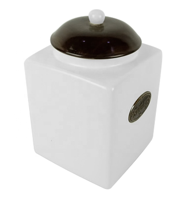 Ceramic Airtight Storage Jars Tea Sugar Coffee Food Storage Canister Set With Black Cover