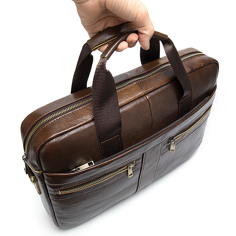 Waterproof Business Laptop Handbag Shoulder Bag Genuine Leather Briefcase For Men Custom Logo