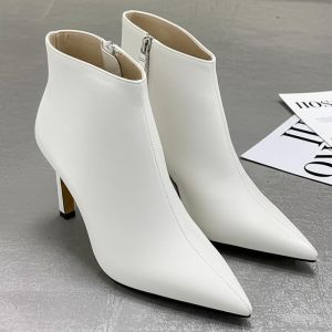  White Pointed Toe Ankle Boots with 3 Inch Heel Manufactures