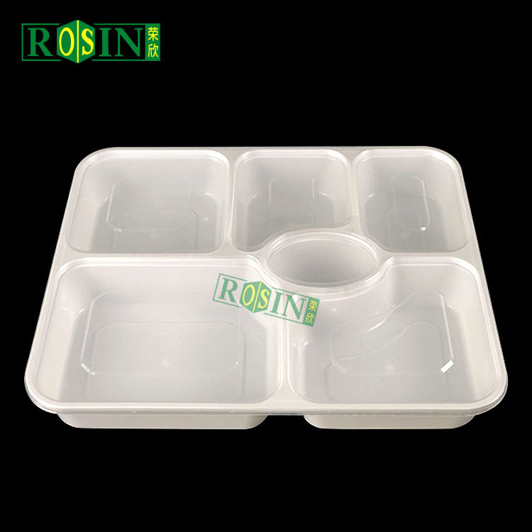Customized Disposable Meal Box 5 Compartments With Round Soup Bowl