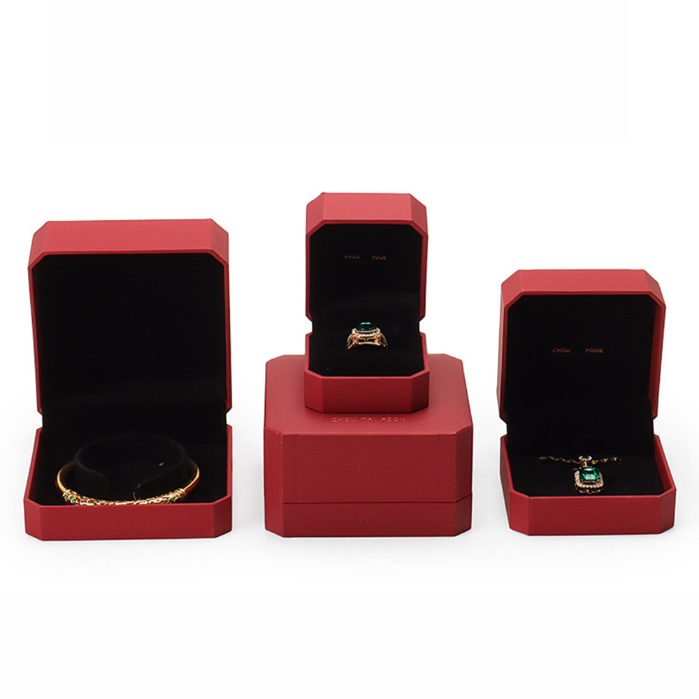 Red Leatherette Octagon Ring Box Velvet Jewelry Packaging
