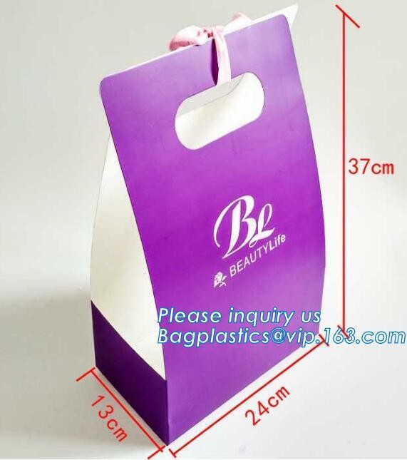 Customized Red Printed Kraft Paper Shopping Bag with Ribbon Handles and Bowknot,Kraft Paper Shopping Bag with Kinds off