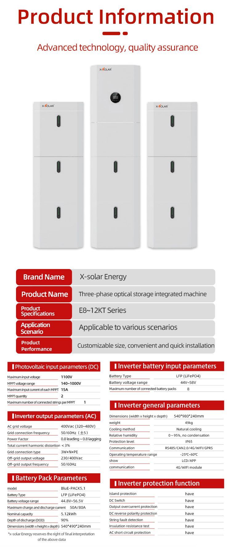 Three Phase System All in One Solution: Hybrid Inverter E10kt Blue-Pack-10.2 Battery Pack Wifiplug&amp; Cts