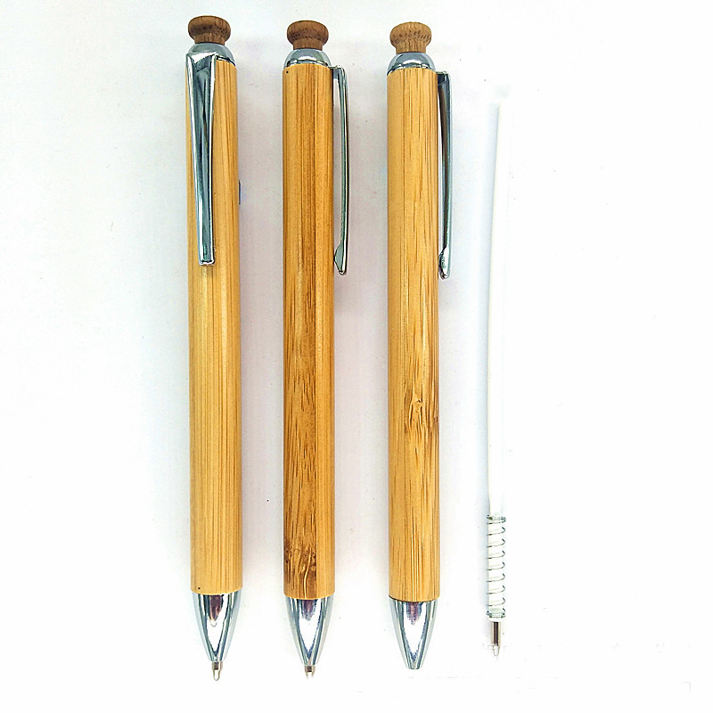 Plastic Custom LOGO Recycled Bamboo Ball Pen Wood Ballpoint Pen Writing Width 0.5 mm