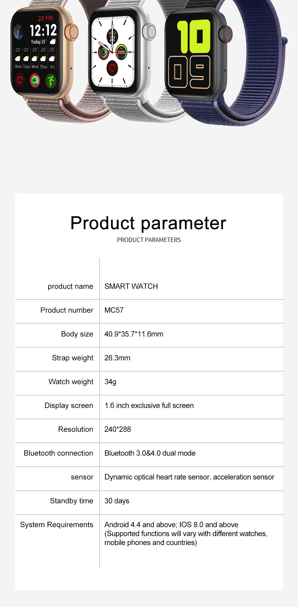 IWO MC57 180MAH 1.57 Inch Dial Heart Rate Monitor 2hrs Charging