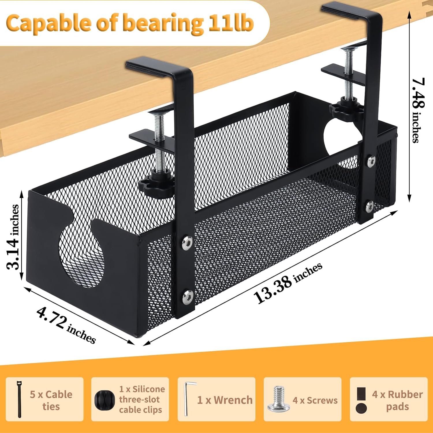 Under Desk Cable Management Tray 10 Silk Thickness Steel Material with Clamps Included
