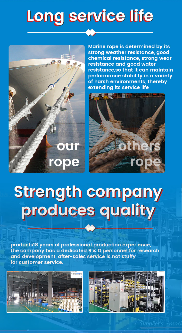 White Color Marine Polyester Braided Rope For Ship Towing Mooring UV Resistance 8 Strand Vessel Rope