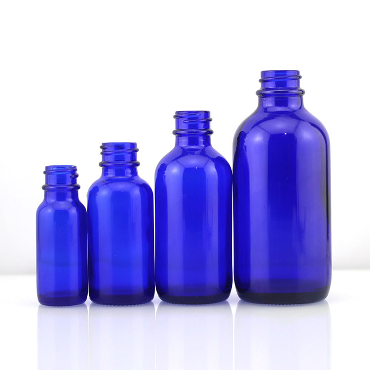 Blue Glass 1 Oz Boston Round Bottles 30ml For Skin Care Products