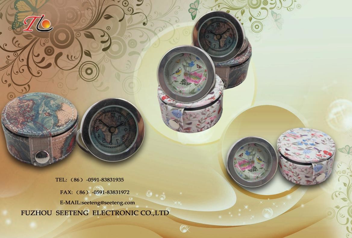 3D tecenology printing leather PU travel clock with leather jewel box