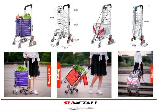 Aluminum folding shopping cart with stair climbing wheels for personal in