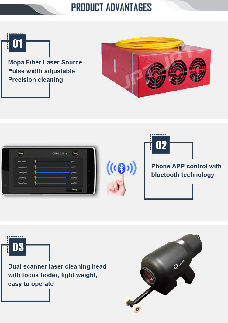 2D Dual Head 100W JPT Mopa Handheld Fiber Laser Rust Removal