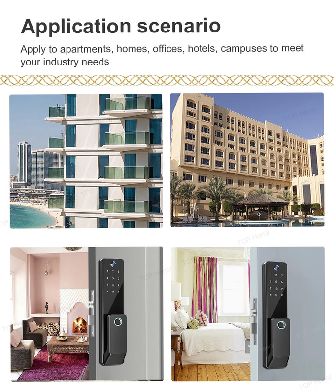 TH-506 Black Aluminium Full Auto Smart Entry Door Locks Biometric Code Card Key Tuya