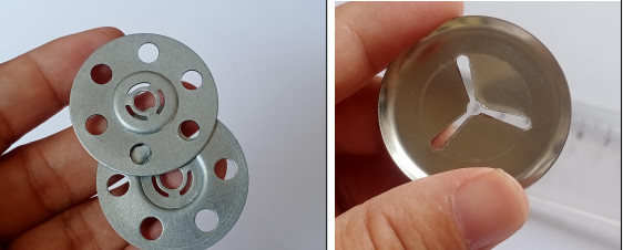 Galvanized Steel Square Self Locking Washers 2.5" Installed Onto Insulation Pins