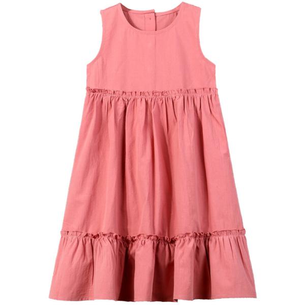 Girls Everyday Casual Dresses Pleated Linen Cotton Kids Summer Children'S