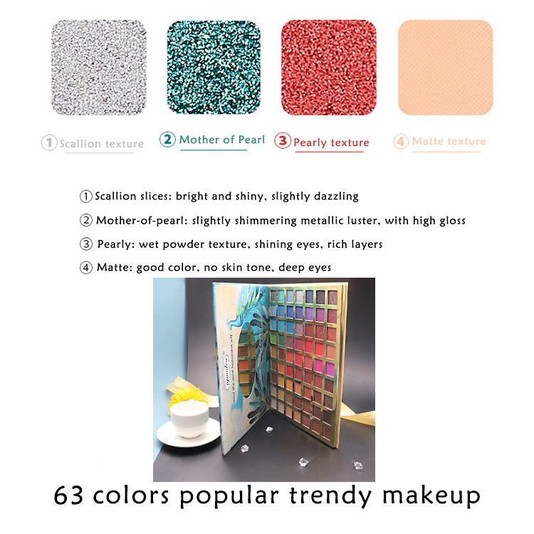 ISO Waterproof 63C Colors Pigmented Eyeshadow Palette Shimmer Glitter 2.5g
