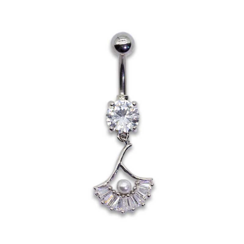 Fan Faux Pearl Belly Button Piercing Jewelry Surgical Steel Belly Rings 10mm