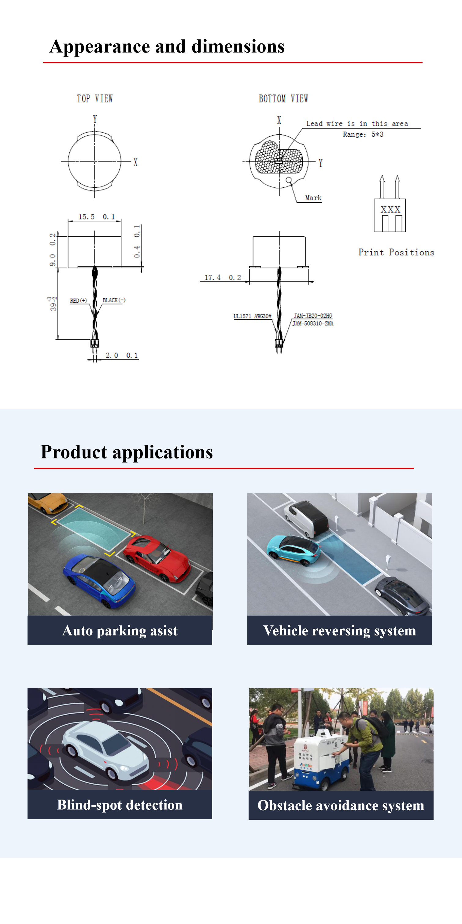 15.5mm 55.5Khz Ultrasonic Transducer Types With Wire For Parking Assist System