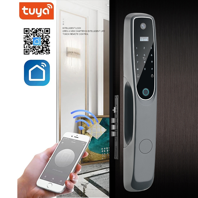 Fingerprint Wifi Door Lock With Camera Aluminum Alloy Video Door Lock