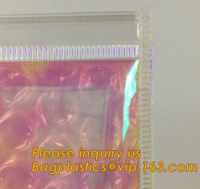 Holographic Zipper Slider Zip Lock Bubble Bag,Cosmetic Zipper Bag/Rose Gold Slider Bubble Bag with Logo,Slider Bubble Zi