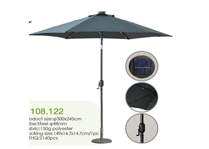 Led Light Outdoor Sun Parasol , Steel Polyester Patio Umbrella Uv Protection