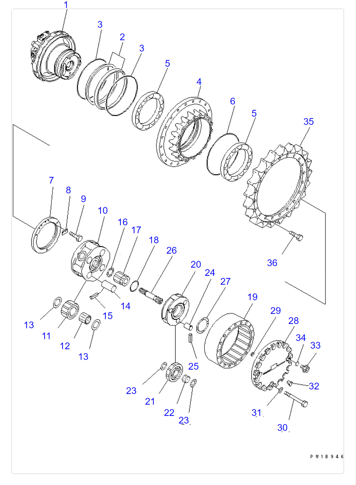 20Y-27-00300 PC200-7 Travel Reduction Gear Replacement Gearbox Assy