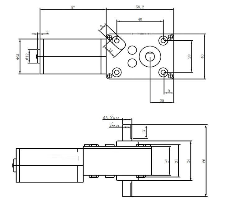 Dia 8mm D Type Dual Shaft With A5840 Square Worm Gearbox Reducer 12v Tubular Dc Motor 24v Dc Worm Geared Motor A58SW31ZY