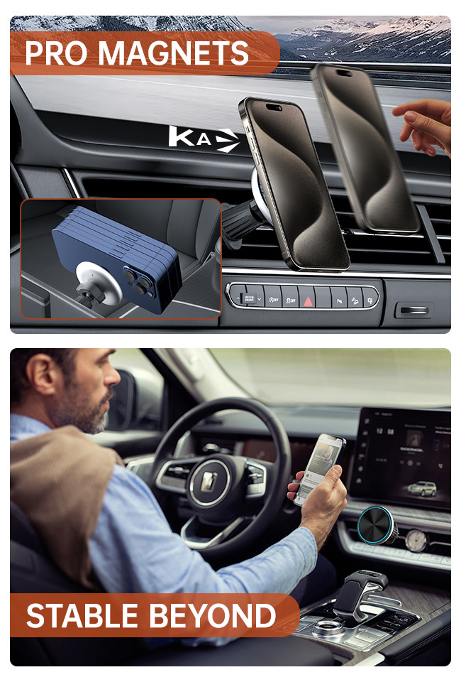 Metal Ambient Light Magsafe Car Mount Charger One Handed Easy Operation
