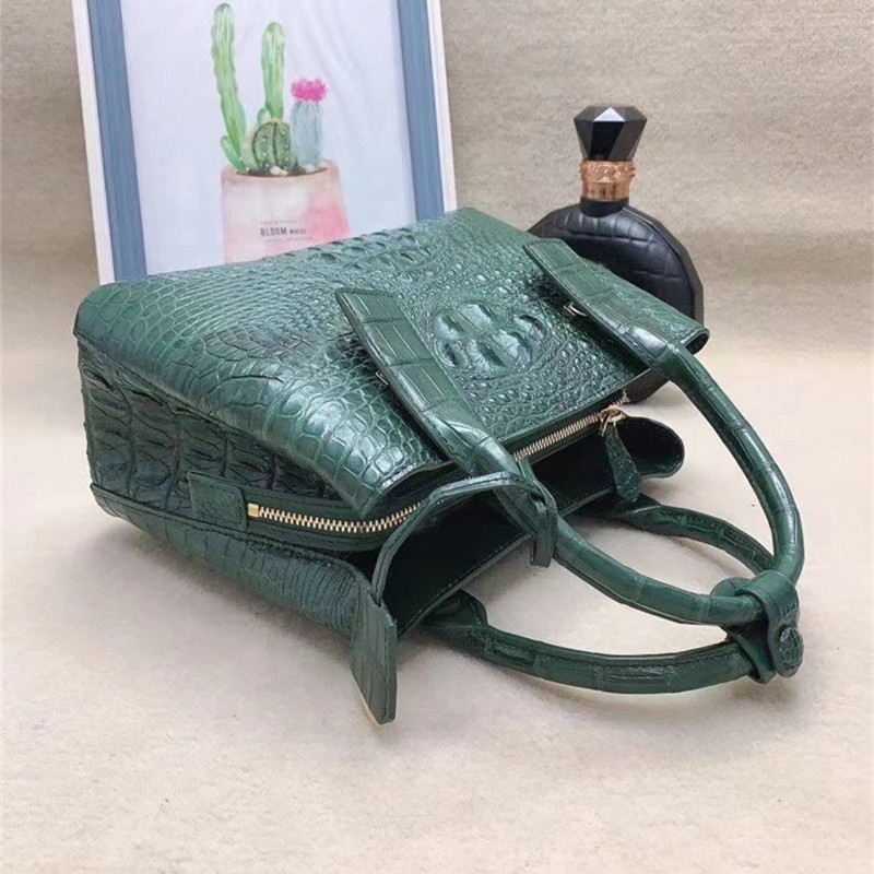 Genuine Alligator Leather Lady White Purse Female Single Shoulder Bag Authentic Crocodile Skin Women Top-handle Handbag