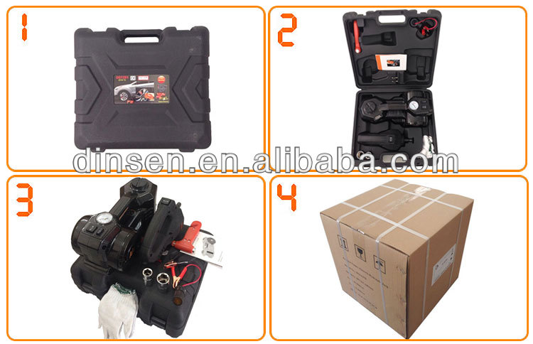 12 Volt Portable Tire changing tool set hydraulic car jack + tire inflator +impact Wrench