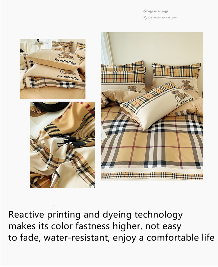Luxury Lattice Bear Fashion Design Duvet Cover Bed Sheets Set for Children and Adults