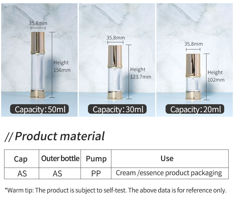 Round Shape Airless Cosmetic Pump Bottle 20ml 30ml 50ml 100ml Plastic Luxury Lotion Bottle