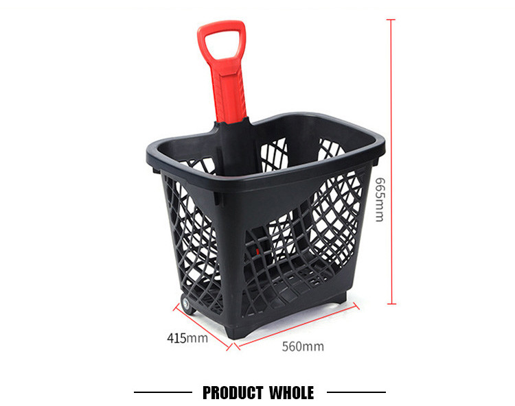 Conveniently Foldable Plastic Trolley Basket With Four Wheels Easy To Store And Clean
