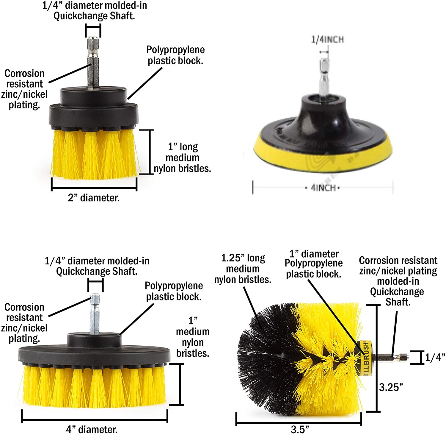 6 Pcs Electric Drill Brush Nylon PP Filament For Bathroom Surfaces