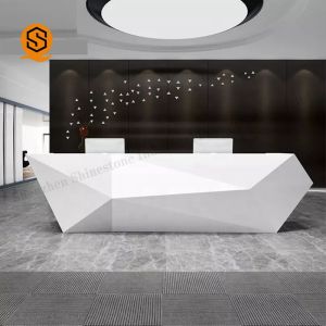 Custom Modern Diamond Design 2 Person White Solid Surface Reception Desk For