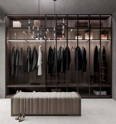 Modern Design Custom Clothes Wardrobe with Black Glass Door Panel and Mirror Lacquer