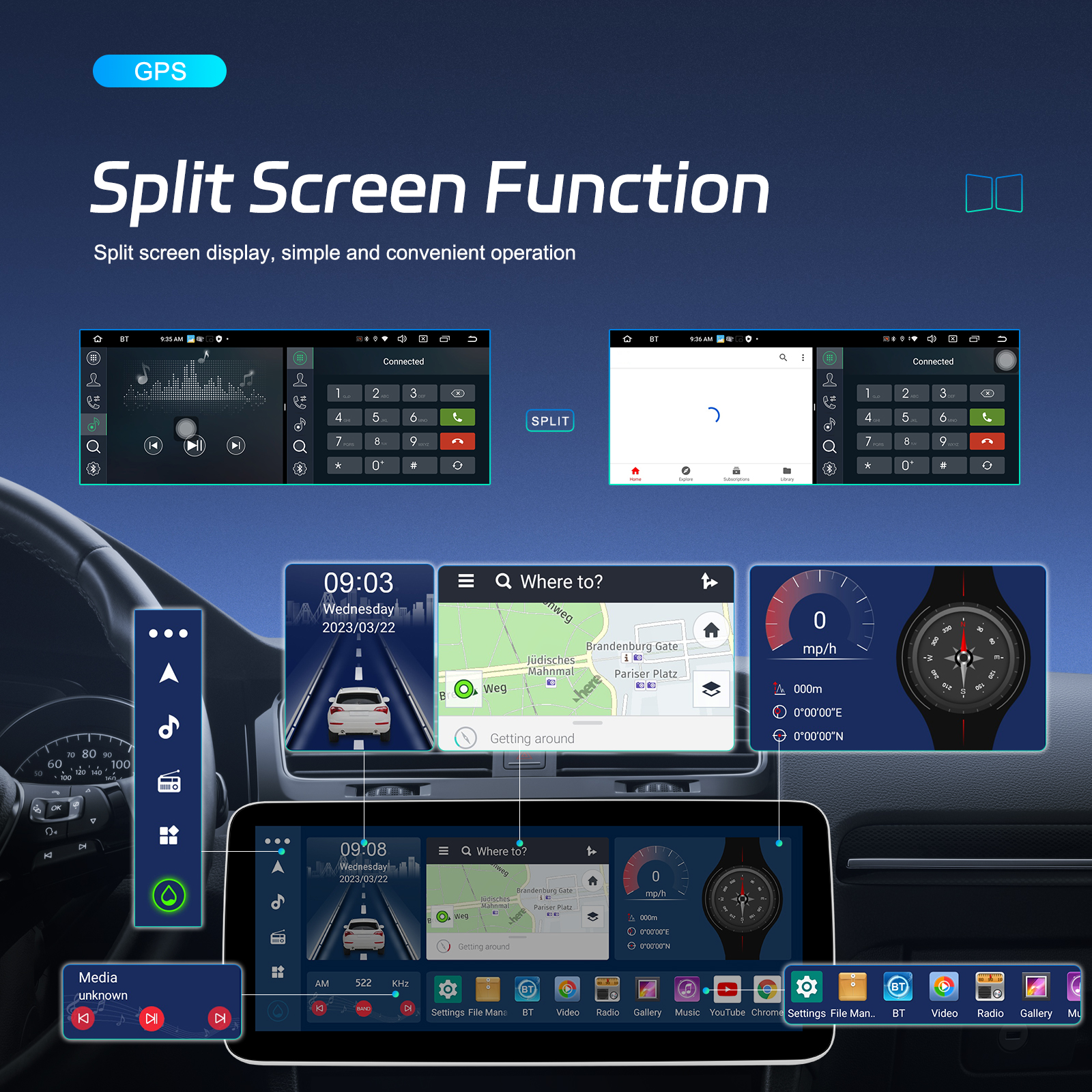 12.3 inch Android 11 4 64GB 4g Car Stereo Navigation GPS Car DVD Radio for Dashboard