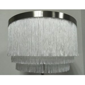White 3 Layer Tassel Fringe Lampshade With Chrome Trim Large Drum Design