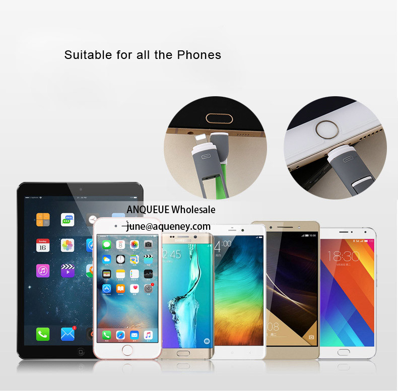 2 in 1 usb cable micro charging and data cable for android samsung, iPhone 2in1