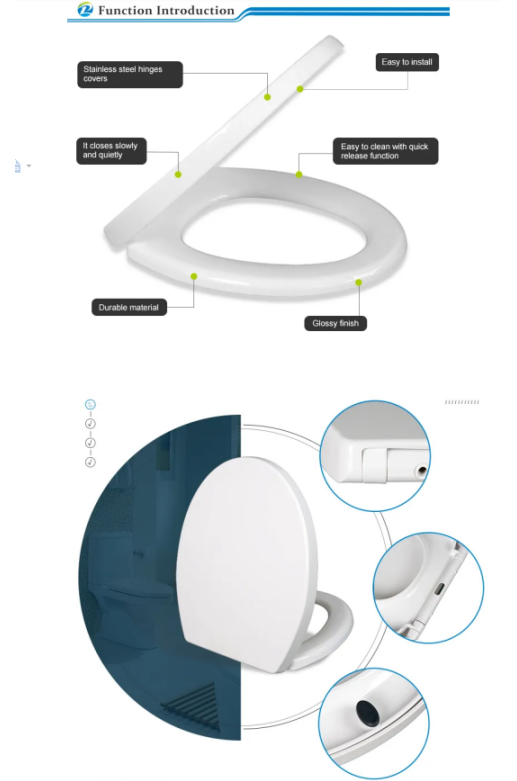 White D Shape Soft Close Toilet Seat Cover With Quick Release Lid And Two Push Buttons