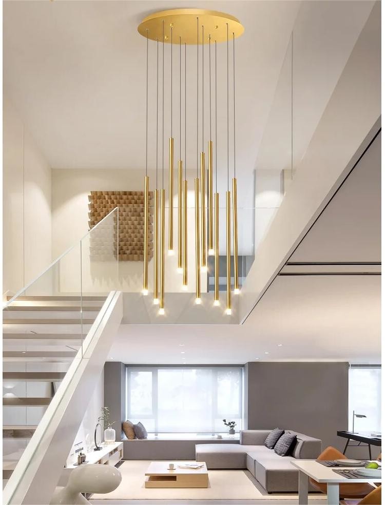 Commercial Modern Long Hanging Chandelier Gold Or Black Finishes