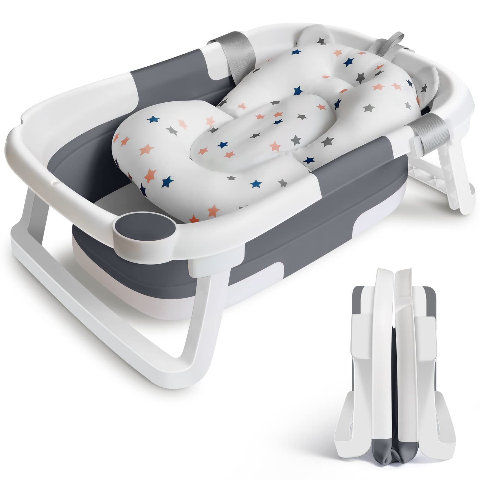 Customized Twice Folding Baby Bathtub Plastic Foldable Bathtub With Cushion